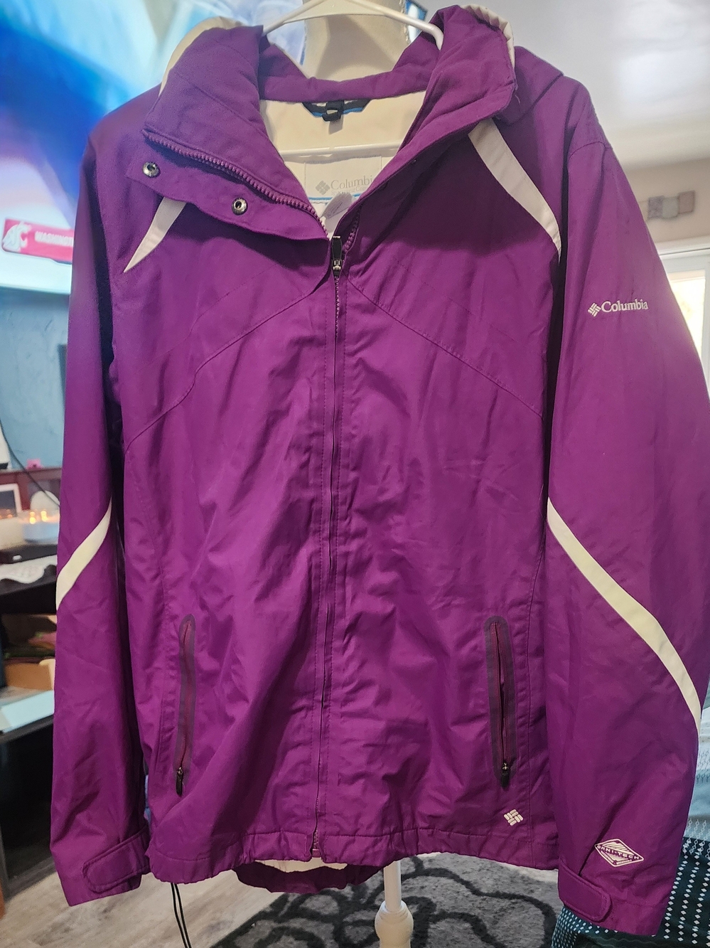 Columbia Women's Purple Hooded Waterproof Jacket Sz XL Purple